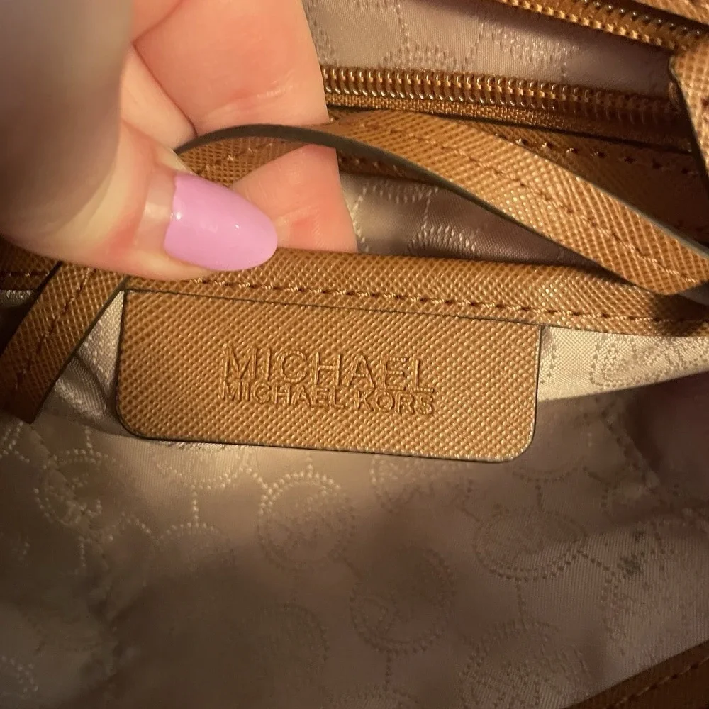 Michael Kors Kempton Nylon Satchel Tote Purse Shoulder Bag in Maroon & Brown - Picture 6 of 16